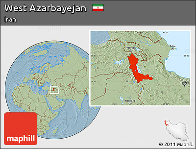Savanna Style Location Map of West Azarbayejan, hill shading