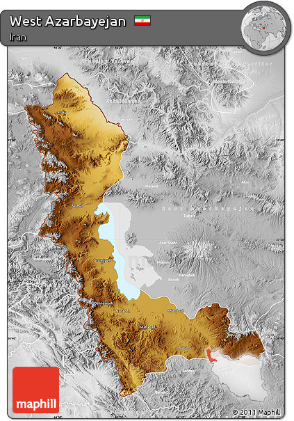 Physical Map of West Azarbayejan, lighten, desaturated