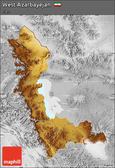 Physical Map of West Azarbayejan, lighten, desaturated