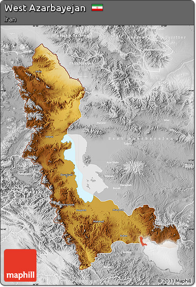 Physical Map of West Azarbayejan, lighten, desaturated