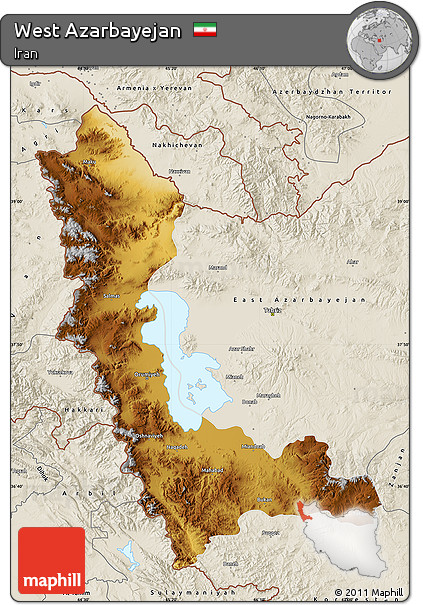 Physical Map of West Azarbayejan, shaded relief outside