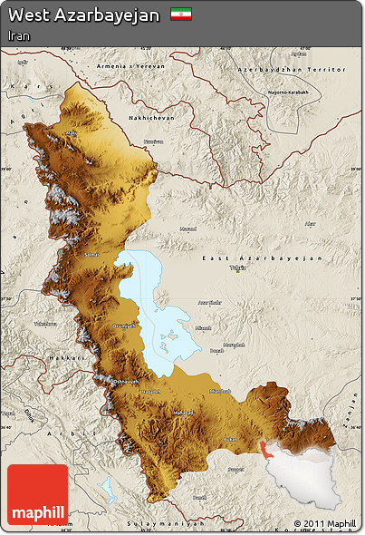 Physical Map of West Azarbayejan, shaded relief outside