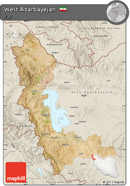 Satellite Map of West Azarbayejan, shaded relief outside