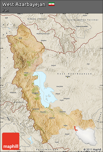 Satellite Map of West Azarbayejan, shaded relief outside