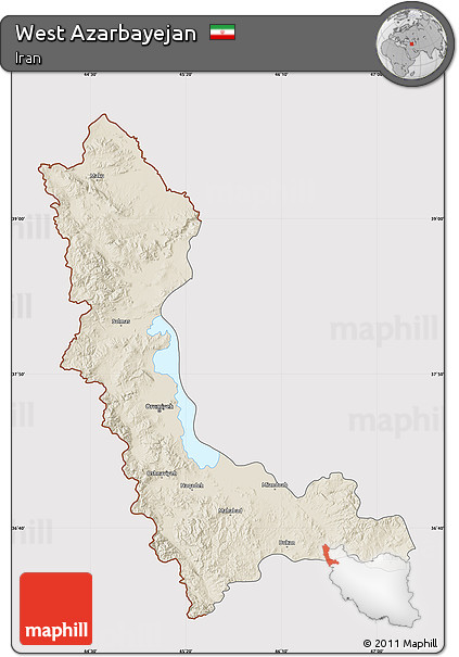 Shaded Relief Map of West Azarbayejan, cropped outside