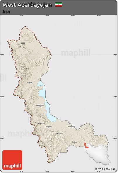 Shaded Relief Map of West Azarbayejan, cropped outside