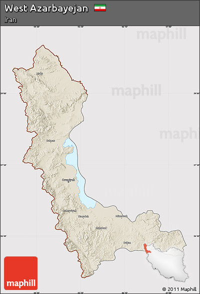 Shaded Relief Map of West Azarbayejan, cropped outside