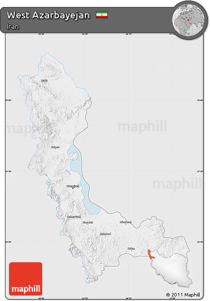Silver Style Map of West Azarbayejan, single color outside