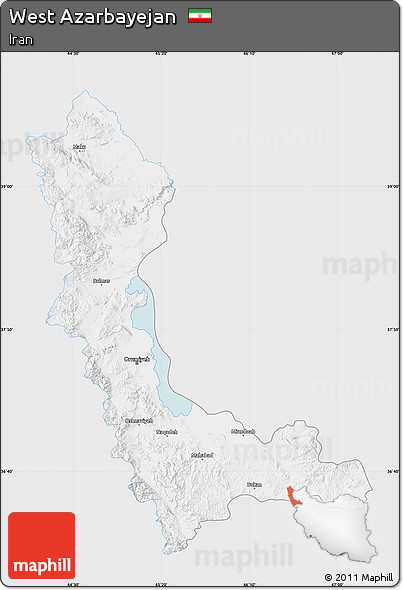 Silver Style Map of West Azarbayejan, single color outside