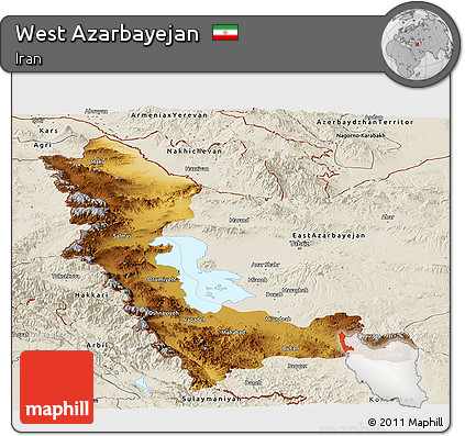 Physical Panoramic Map of West Azarbayejan, shaded relief outside