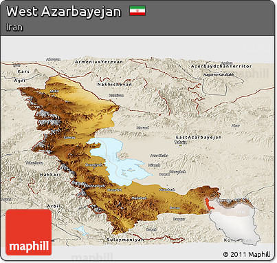 Physical Panoramic Map of West Azarbayejan, shaded relief outside