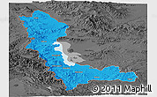 Political Panoramic Map of West Azarbayejan, darken, desaturated
