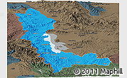 Political Panoramic Map of West Azarbayejan, darken, semi-desaturated