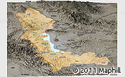 Satellite Panoramic Map of West Azarbayejan, darken, semi-desaturated