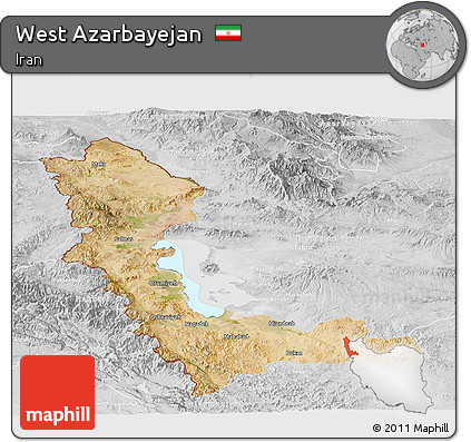 Satellite Panoramic Map of West Azarbayejan, lighten, desaturated
