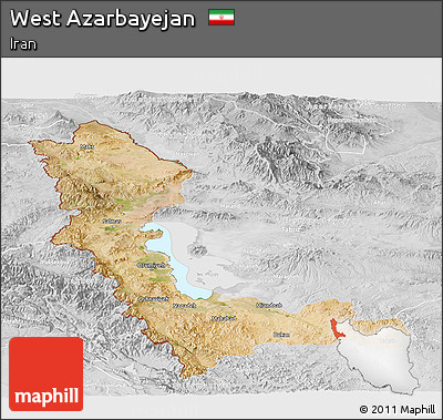 Satellite Panoramic Map of West Azarbayejan, lighten, desaturated