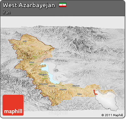 Satellite Panoramic Map of West Azarbayejan, lighten, desaturated