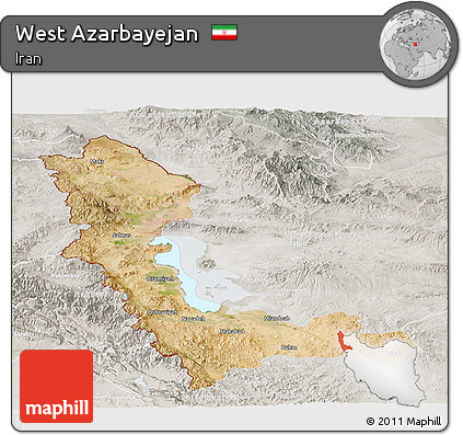 Satellite Panoramic Map of West Azarbayejan, lighten, semi-desaturated