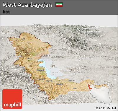 Satellite Panoramic Map of West Azarbayejan, lighten, semi-desaturated