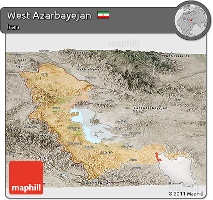 Satellite Panoramic Map of West Azarbayejan, semi-desaturated