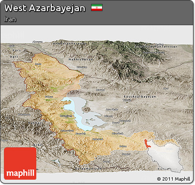 Satellite Panoramic Map of West Azarbayejan, semi-desaturated