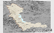 Shaded Relief Panoramic Map of West Azarbayejan, darken, desaturated
