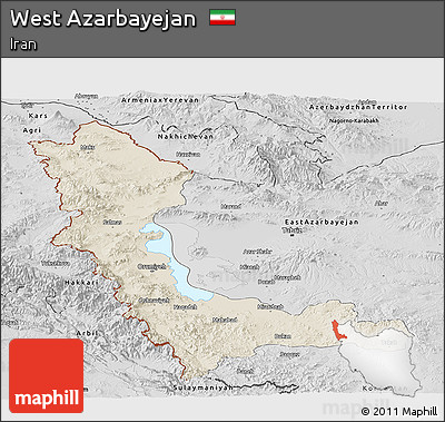 Shaded Relief Panoramic Map of West Azarbayejan, desaturated