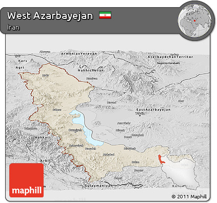 Shaded Relief Panoramic Map of West Azarbayejan, desaturated