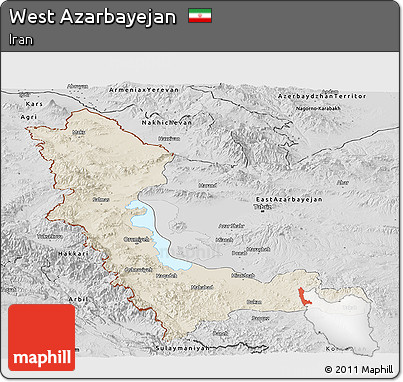 Shaded Relief Panoramic Map of West Azarbayejan, desaturated