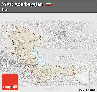 Shaded Relief Panoramic Map of West Azarbayejan, lighten, semi-desaturated
