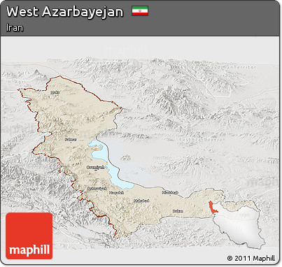 Shaded Relief Panoramic Map of West Azarbayejan, lighten, semi-desaturated