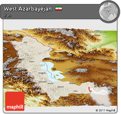 Shaded Relief Panoramic Map of West Azarbayejan, physical outside