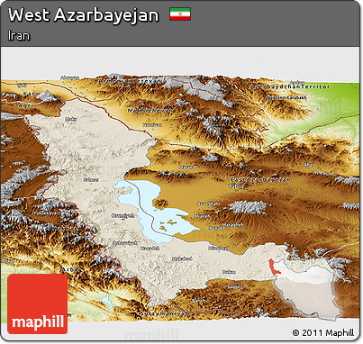 Shaded Relief Panoramic Map of West Azarbayejan, physical outside
