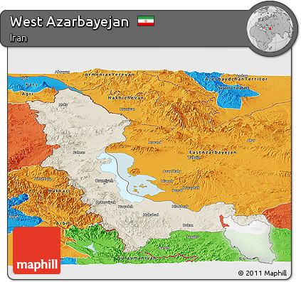 Shaded Relief Panoramic Map of West Azarbayejan, political outside