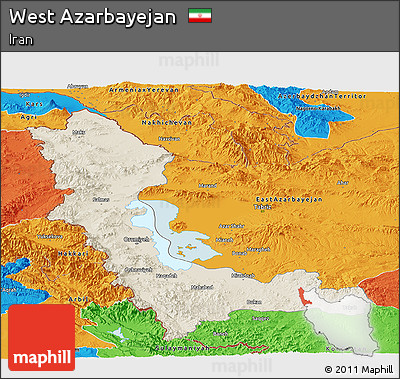 Shaded Relief Panoramic Map of West Azarbayejan, political outside