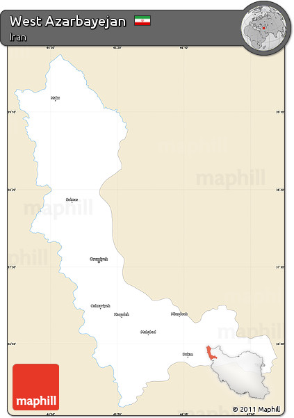 Classic Style Simple Map of West Azarbayejan, single color outside