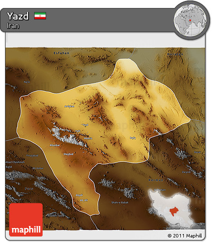 Physical 3D Map of Yazd, darken