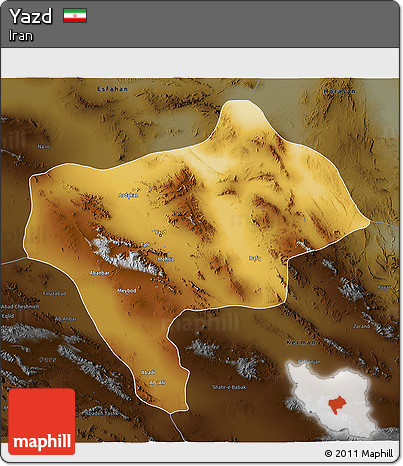 Physical 3D Map of Yazd, darken