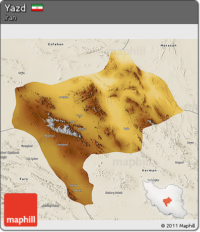 Physical 3D Map of Yazd, shaded relief outside