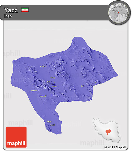 Political 3D Map of Yazd, cropped outside
