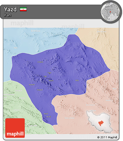 Political 3D Map of Yazd, lighten