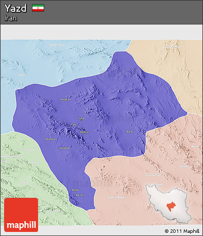Political 3D Map of Yazd, lighten