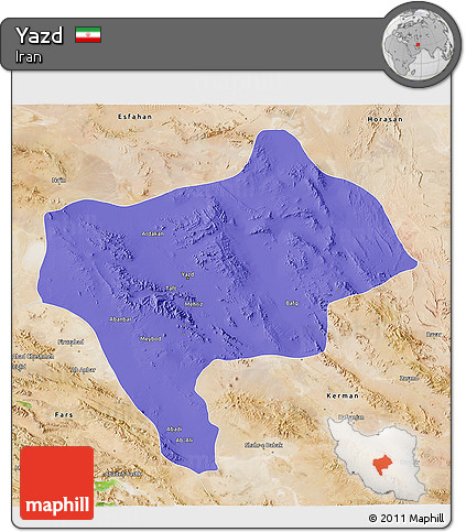 Political 3D Map of Yazd, satellite outside
