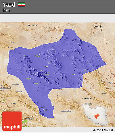 Political 3D Map of Yazd, satellite outside