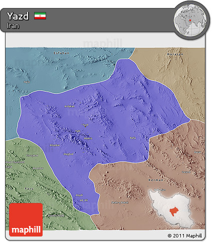 Political 3D Map of Yazd, semi-desaturated