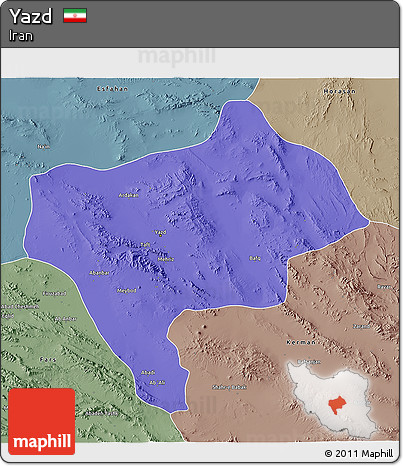 Political 3D Map of Yazd, semi-desaturated