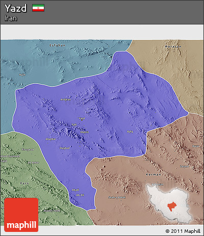 Political 3D Map of Yazd, semi-desaturated