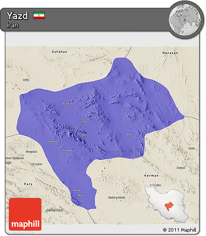 Political 3D Map of Yazd, shaded relief outside