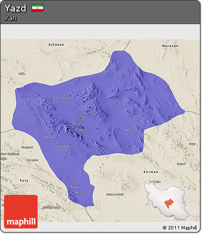 Political 3D Map of Yazd, shaded relief outside