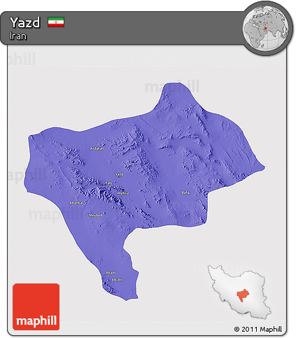Political 3D Map of Yazd, single color outside